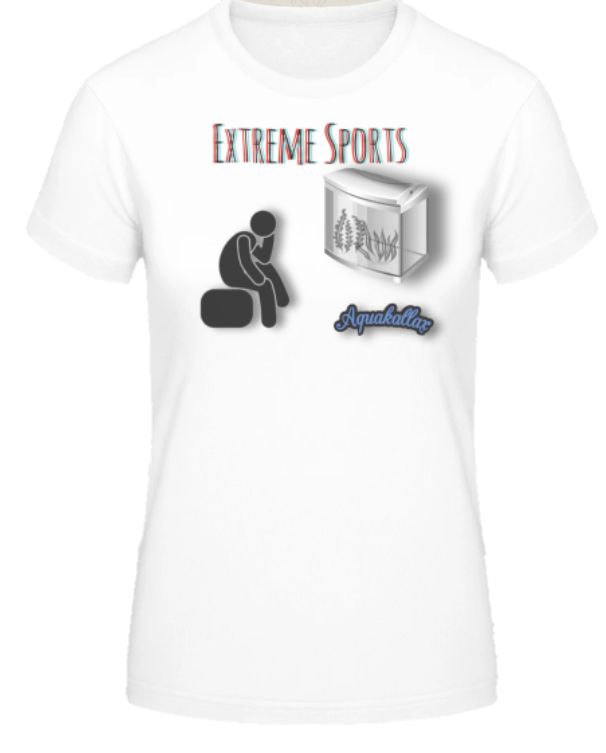 Weißes Aquakallax Aqua-Shirt mit Aufdruck Extreme Sports und Motiv einer sitzenden Person vor einem Aquarium