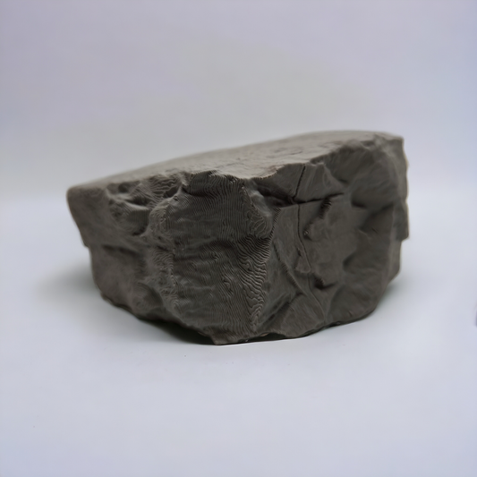 Graue magnetische Aquakallax Garnelenhöhle in Felsoptik, schräge Außenansicht auf weißem Untergrund
