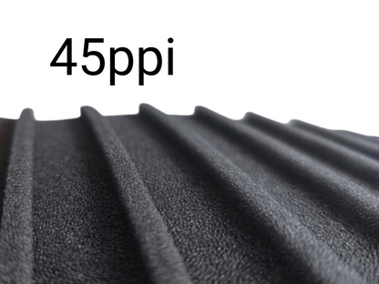 Sehr feine graue Aquakallax Ersatzfiltermatten für Konkav-Filter mit 45 ppi in einer Nahansicht mehrerer nebeneinanderliegender Matten