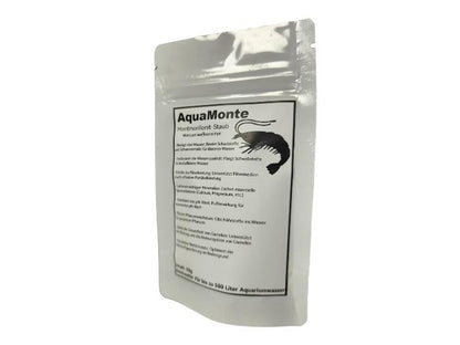 aquaMonte Montmorillonit-Pulver 50 g im wiederverschließbaren Standbeutel, Vorderansicht des Etiketts