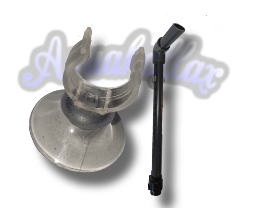 Nahansicht des transparenten Rohrclips mit Saugnapf für die Befestigung eines Aquakallax Lufthebers